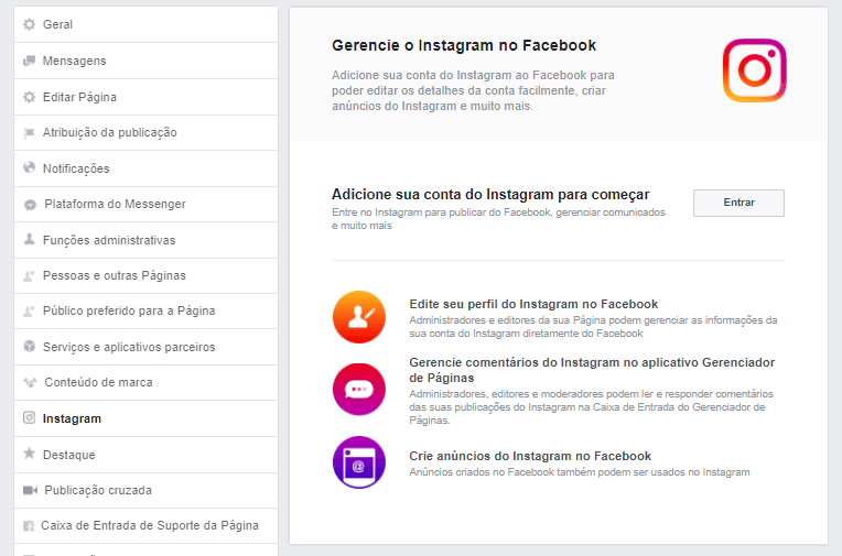 configurar o instagram no facebook